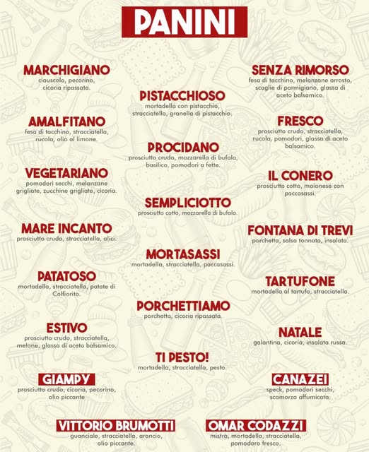 Lista dei panini gourmet di Ezio il Salumiere